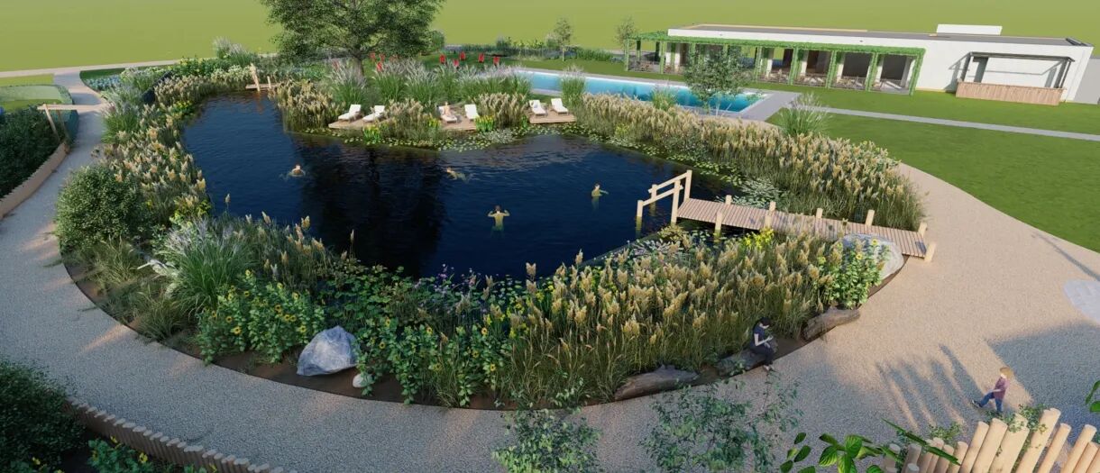 The new swimming pond at the Two Bridges campsite.