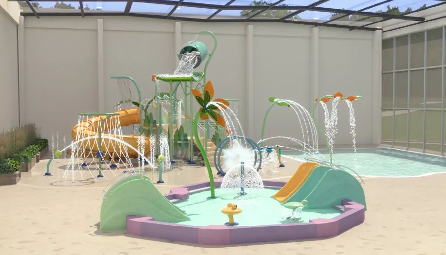 The new children's spray park at Ackersate campsite.