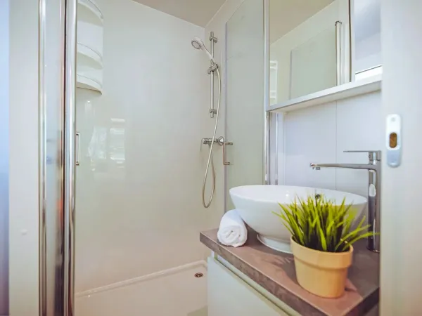 The Roan Comfort Plus Lounge bathroom features a spacious shower cubicle.