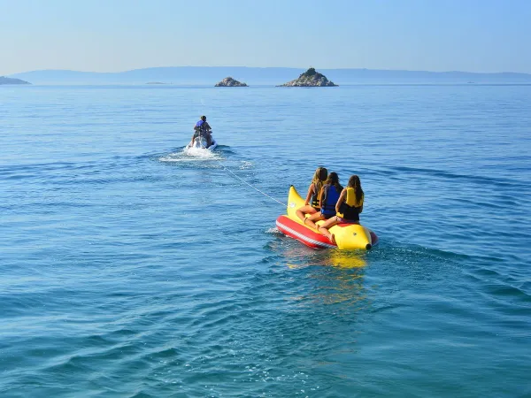 Banana boat on the sea at Roan camping Amadria Park Trogir.