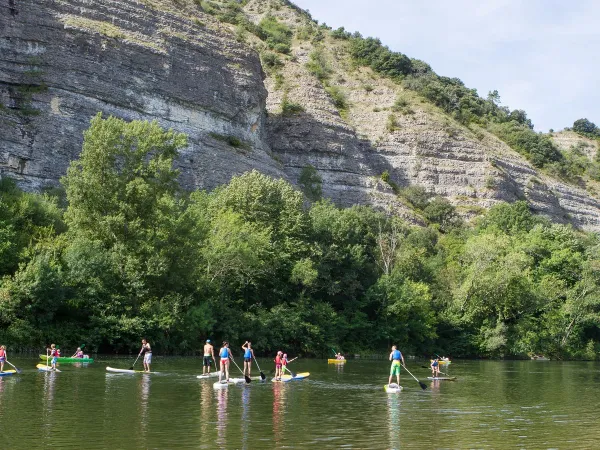 Supping people on the Ardèche from Roan camping Le Grand'Terre.