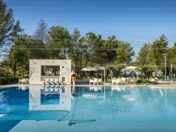 Swimming pool with pool bar at Roan camping Valkanela.