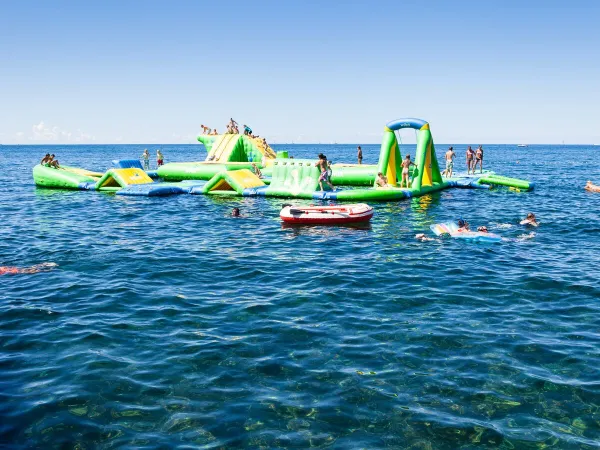 Air cushions in the sea at Roan camping Park Umag.