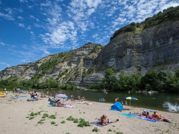 Beach on the Ardèche at Roan camping La Grand Terre.