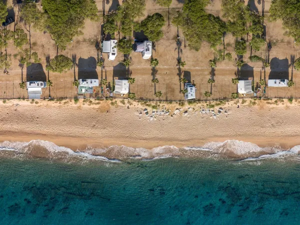 Unique drone shot of the beach at Roan camping Bella Terra.