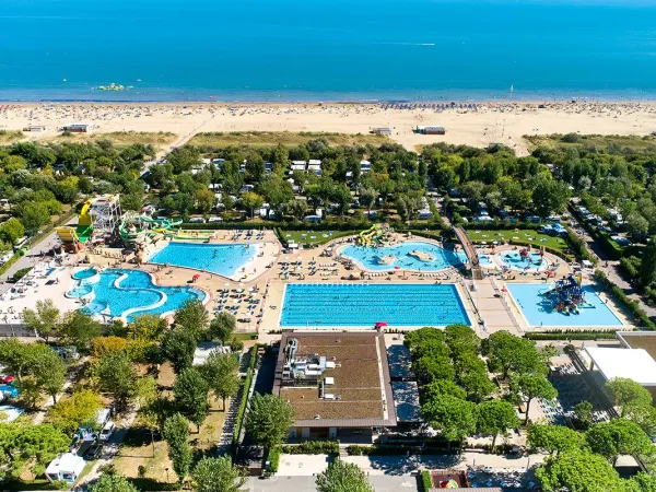 Drone shot of the pools at Roan camping Marina Di Venezia.