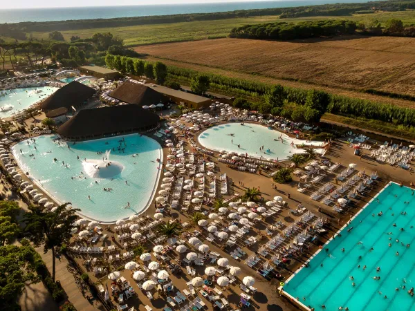 Overview of the pool complex at Roan camping hu Park Albatros village.