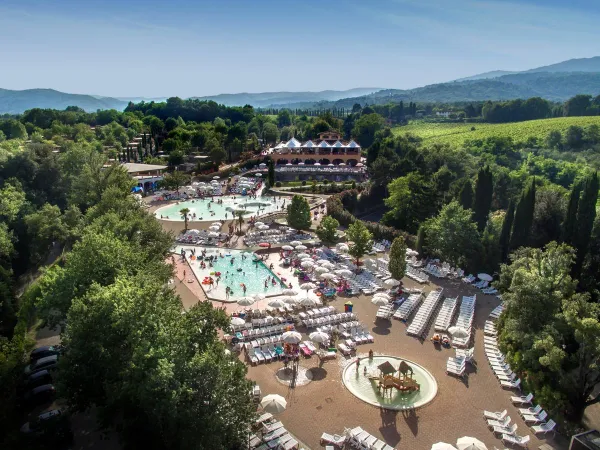 Overview children's pool above at Roan camping hu Norcenni Girasole village.