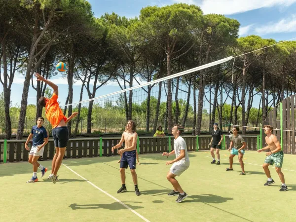 Playing volleyball at Roan camping Le Castellas.