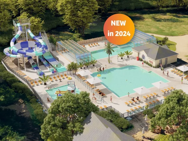Overview of new pool 2024 at Roan camping Domaine de la Brèche.