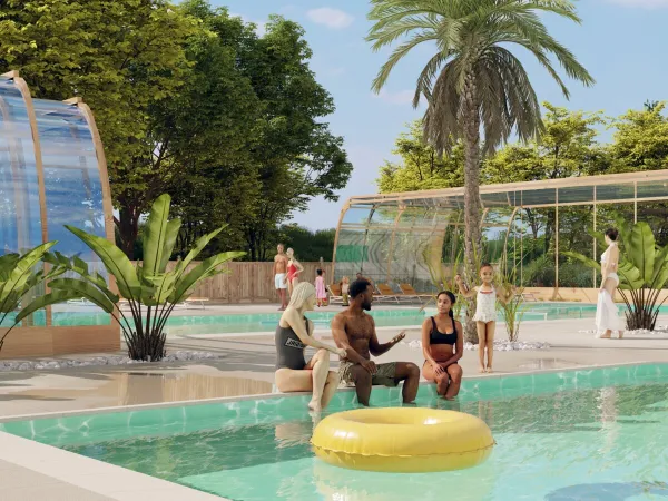 Guests enjoy in pool at Roan camping Domaine de la Brèche.