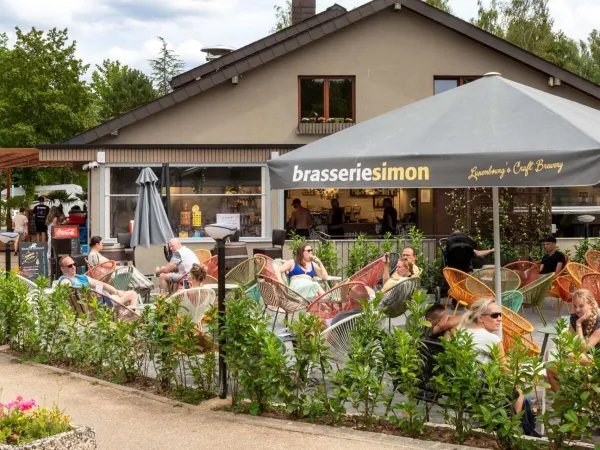 Enjoying the sun on the terrace at Roan camping hu Birkelt village.