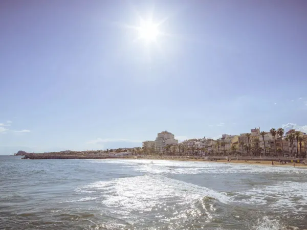 The beach in Sitges near Roan camping El Garrofer.
