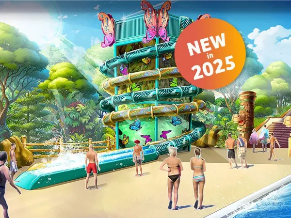 New slides impression in revamped pool complex 'Speedy Island' at Roan campsite Union Lido Mare.