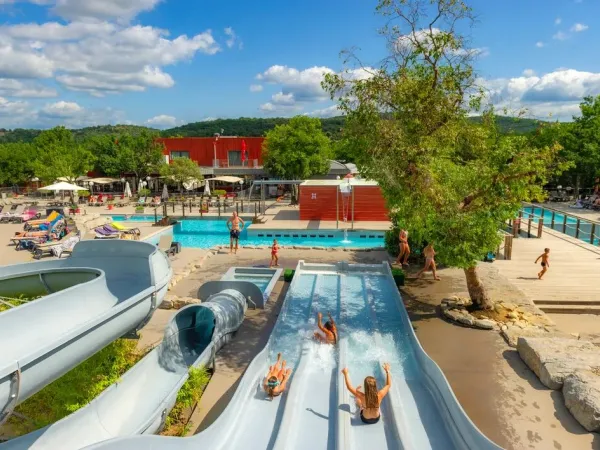Slide down the slide at Roan camping Aluna Vacances.