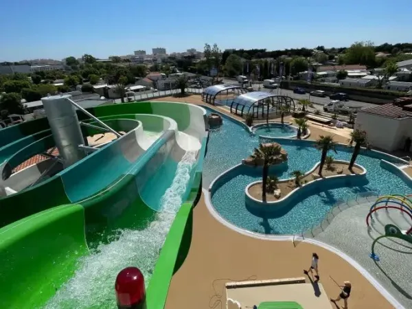 Photo from the new racer slide overlooking the pool at Roan campsite Le Domaine du Clarys.