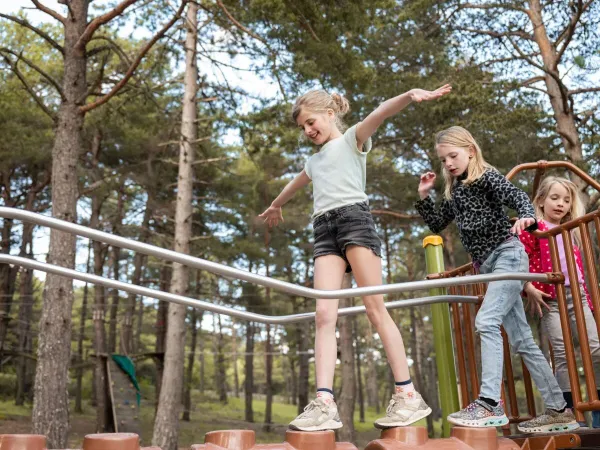 Girls in the playground at Roan campsite Les Collines de Castellane.
