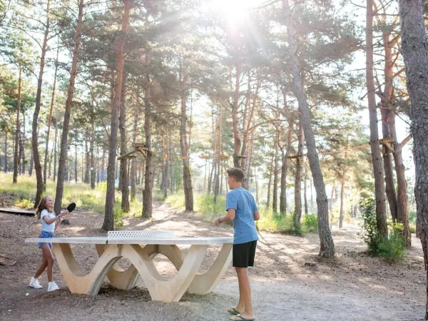 Children play table tennis at Roan campsite Les Collines de Castellane.
