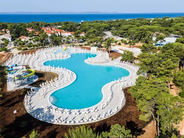 New pool complex in 2025 with slides and paddling pool at Roan campsite Zaton Holiday resort.
