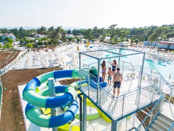 Water slides and overview of the second pool at Roan campsite Zaton Holiday Resort.