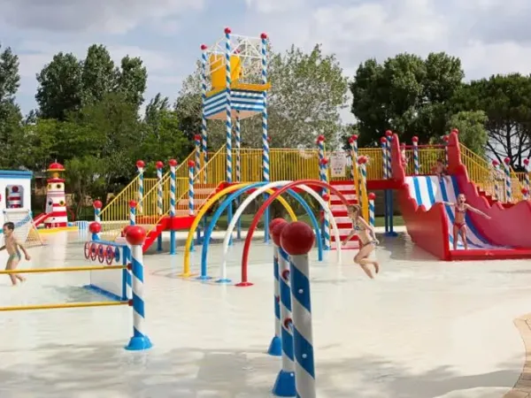 Large water playground at Roan camping Le Serignan Plage.