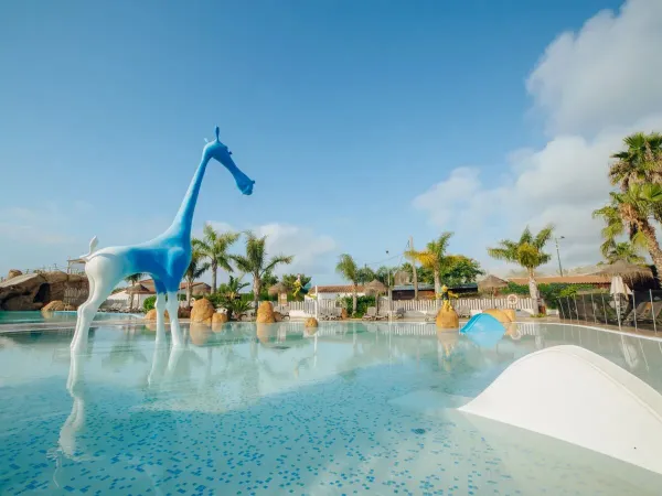 The swimming pool with children's slides at Roan campsite Alannia Els Prats.
