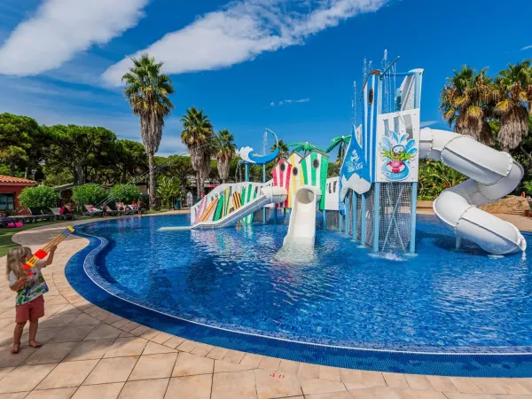 The children's pool area with slides.