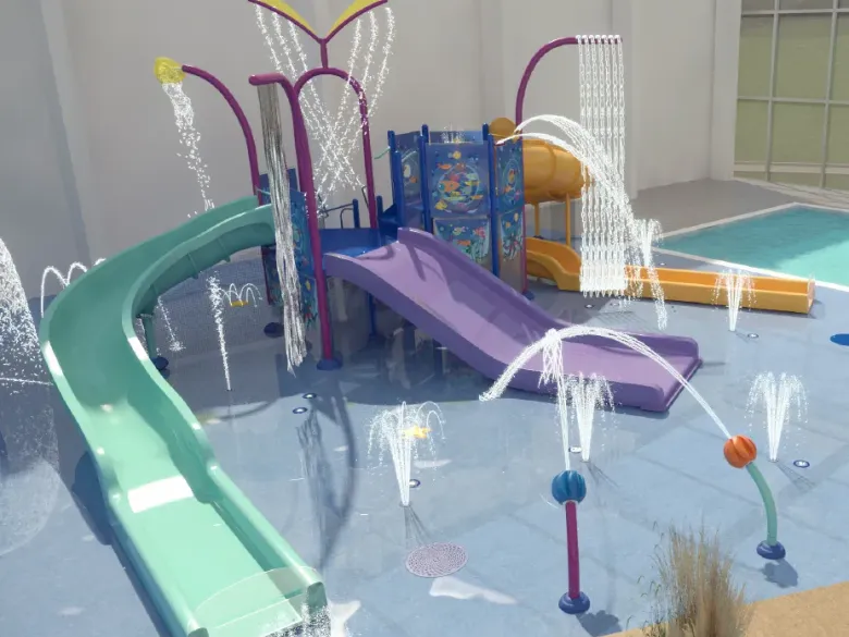 Impression image of the new water play equipment with sprinklers at Roan camping Ackersate.