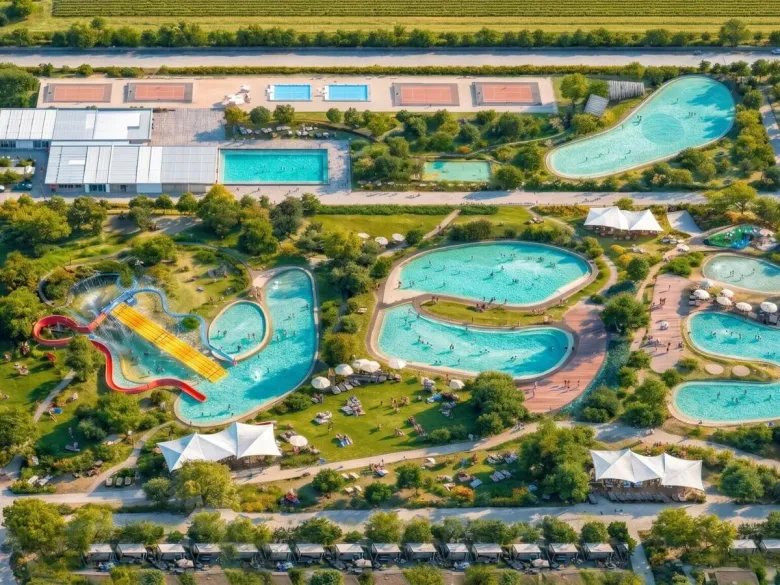 A top view of the swimming pool at Roan camping hu Eraclea Mare.