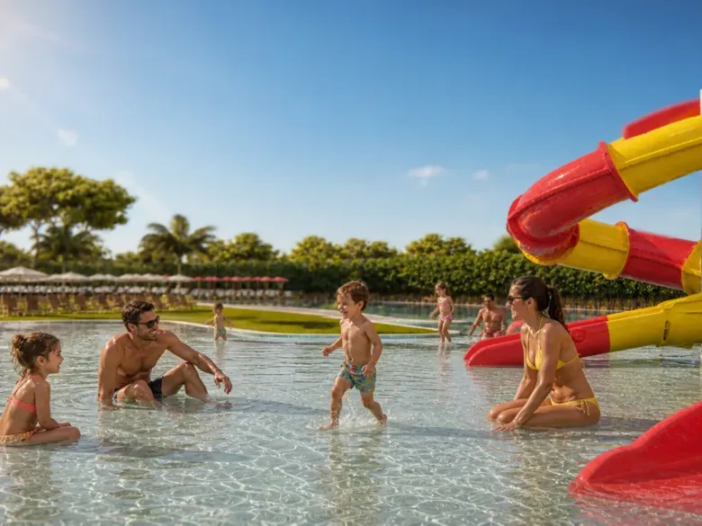 AI generated image: Children's pool with slide Roan Camping Delta Open Air Resort.