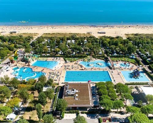 Drone shot of the pools at Roan camping Marina Di Venezia.