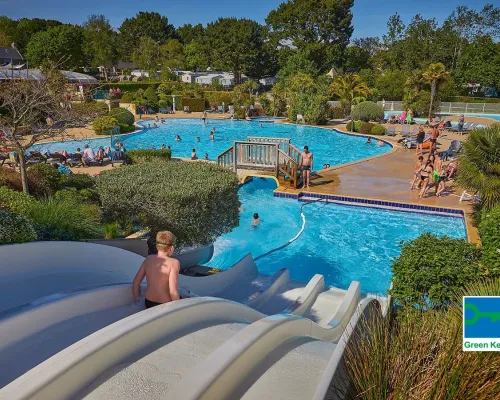 Water slides and swimming pool at Roan camping Grande Métairie.
