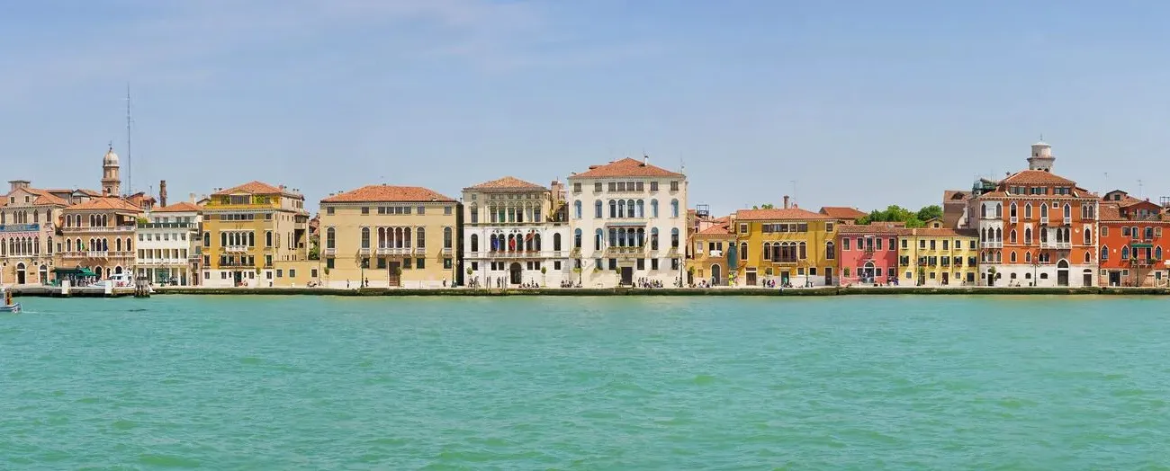 Coloured waterfront houses in the city of Venice.